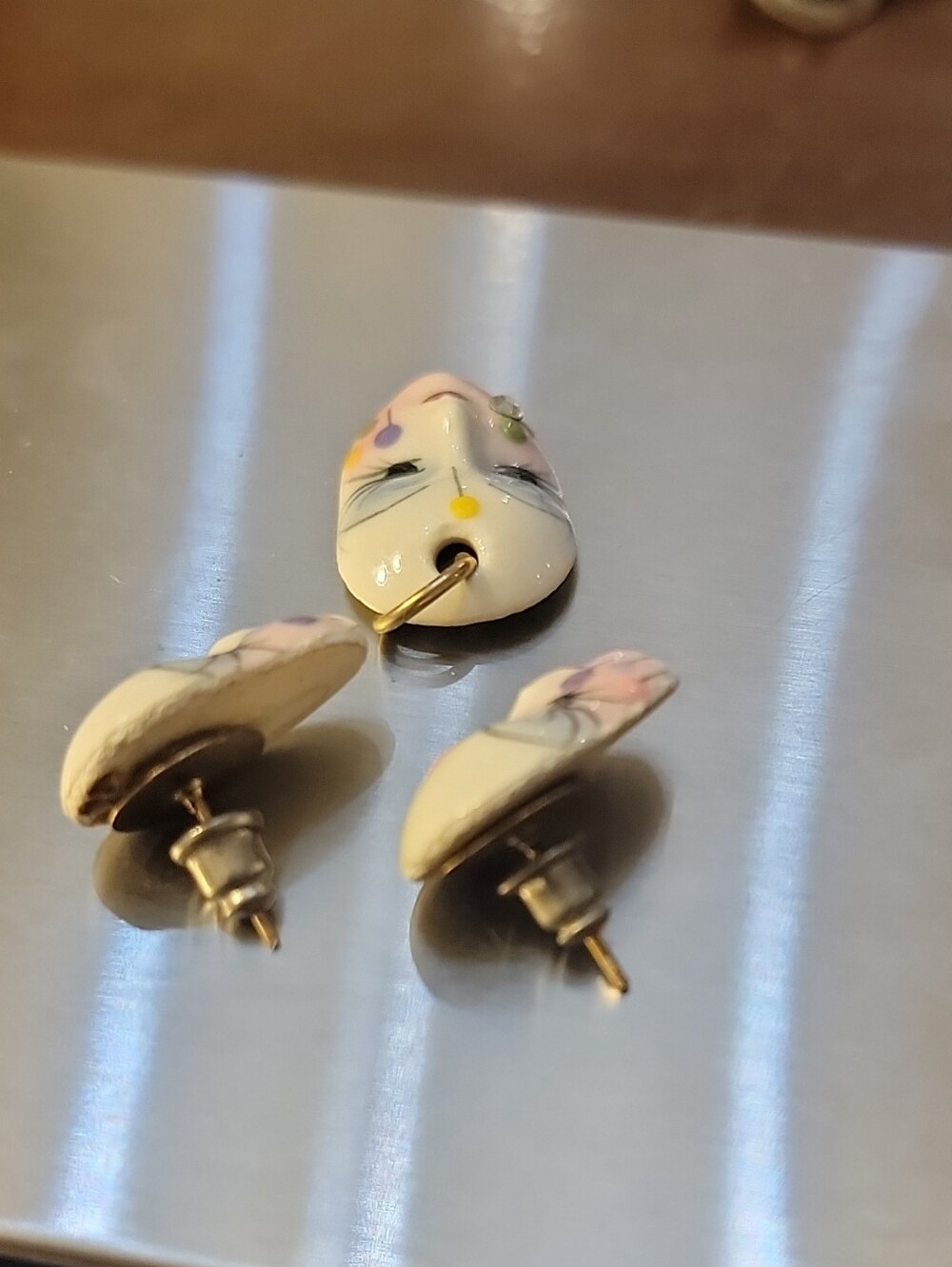 Hand-Painted White Porcelain Face Stud Earrings - Women Jewelry